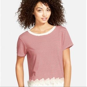 Floral Trim Striped Crop Top • Size XS